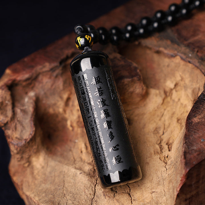 Obsidian Anhänger Kette Herzsutra Zylinder schwarz