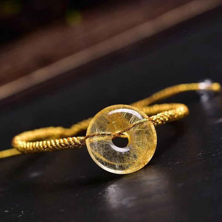 Armband Citrin – Frieden & Glück goldenes Seil Naturstein rund