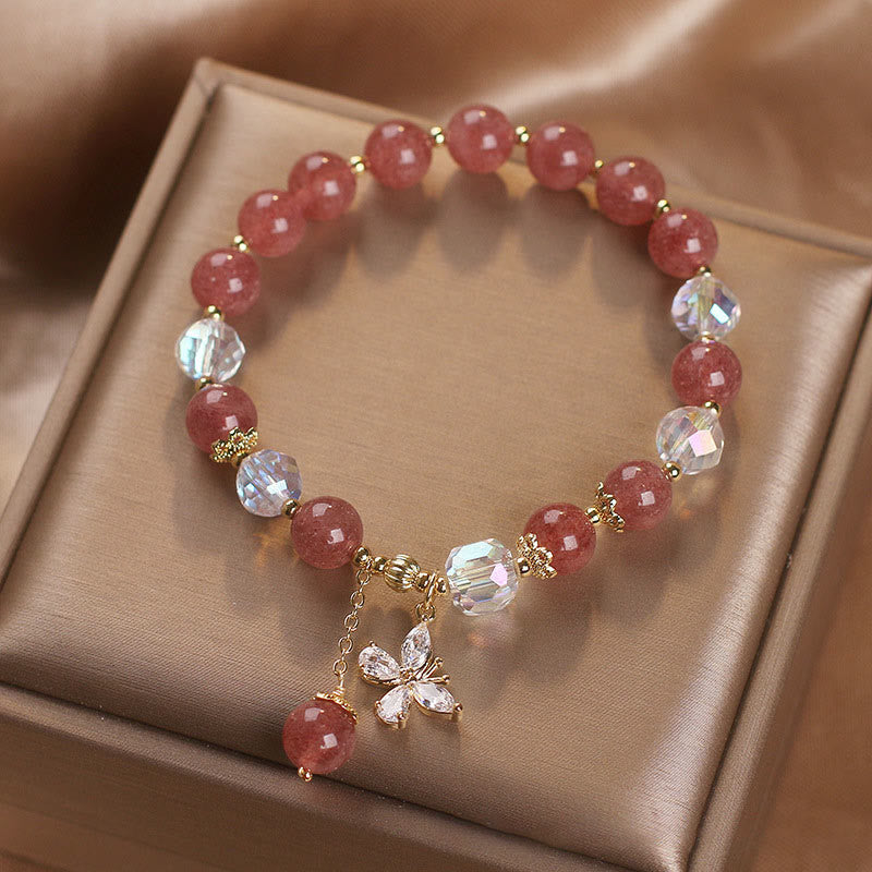 Armband Erdbeerquarz Schmetterling elegantes rosafarbenes Naturstein Schmuck Accessoire