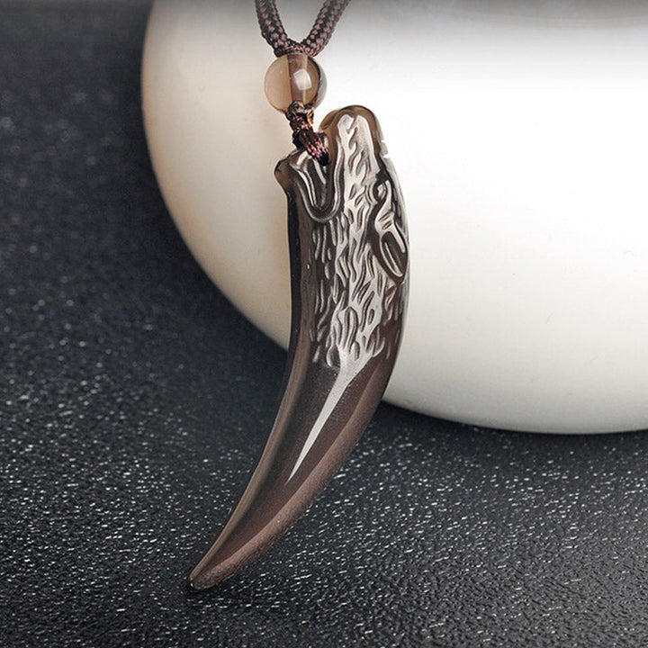 Obsidian Anhänger Kette Wolf Wolfszahn Stärke Natur