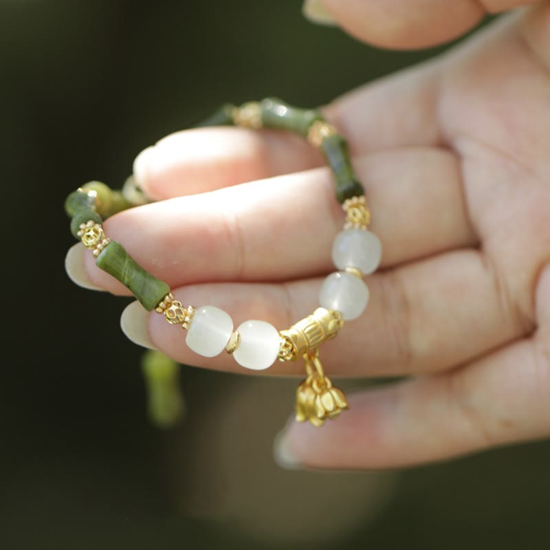 Jade Bambus Armband Wohlstand grüner Stein elfenbeinfarben elegant elegant