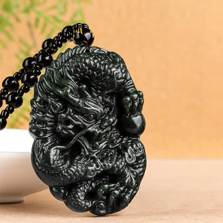 Anhänger Kette Cyan Jade Drachen Harmonie Naturstein