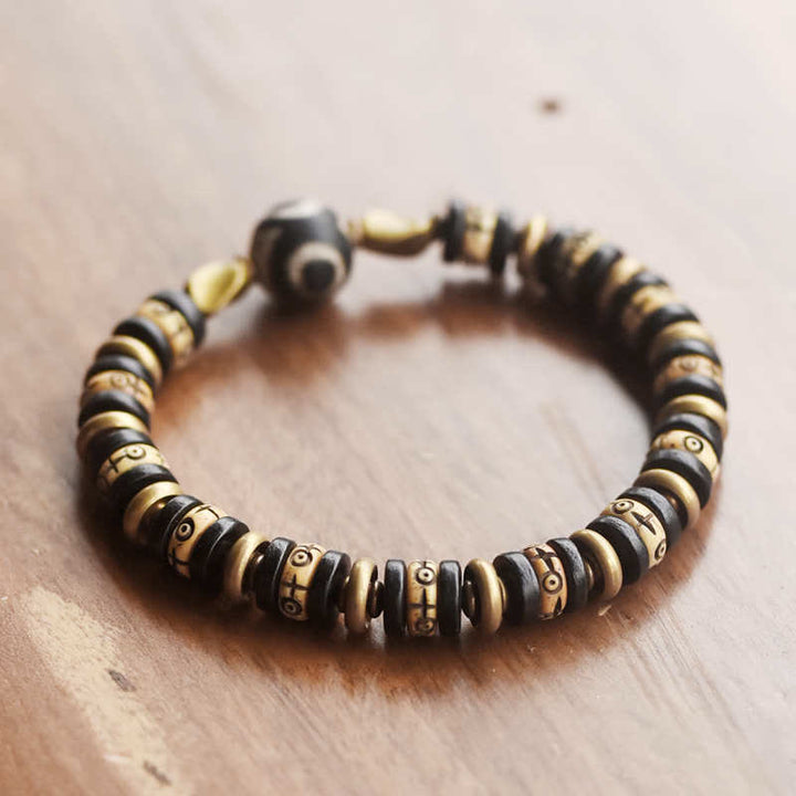 Armband Ebenholz Stärke Energie schwarze Perlen Gold elegant elastisch Handgelenk
