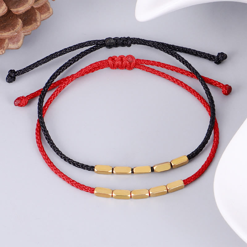 Armband Kupfer – Schutz rote schwarze Schnur goldene Perlen elastisch