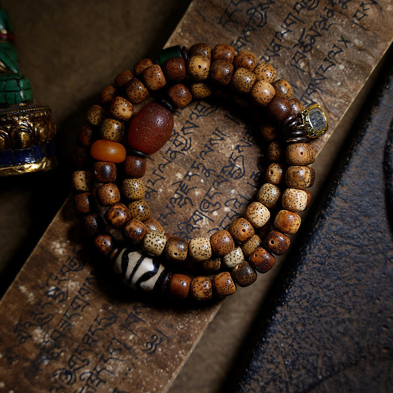 Bodhi-Samen Armband mit Achat Perlen Naturstein elastisch.