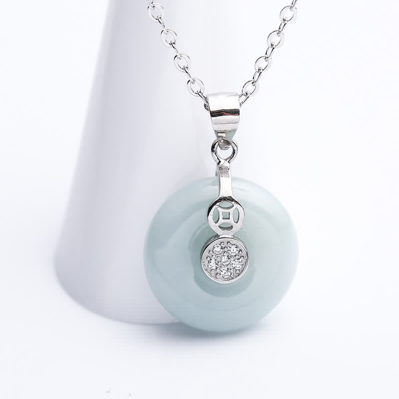 Jade Münze Anhänger Kette Sterlingsilber Glück