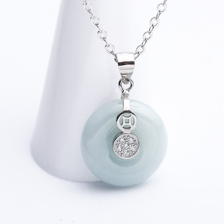 Jade Münze Anhänger Kette Sterlingsilber Glück