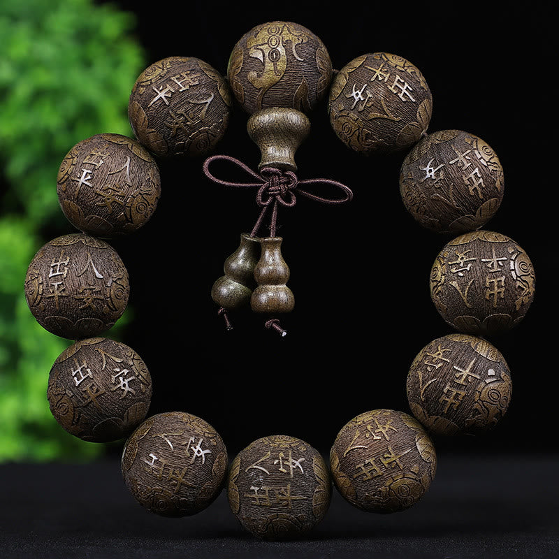 Armband Rosenholz Kupfer Chinesisches Tierkreis Perlen Knoten Schnur