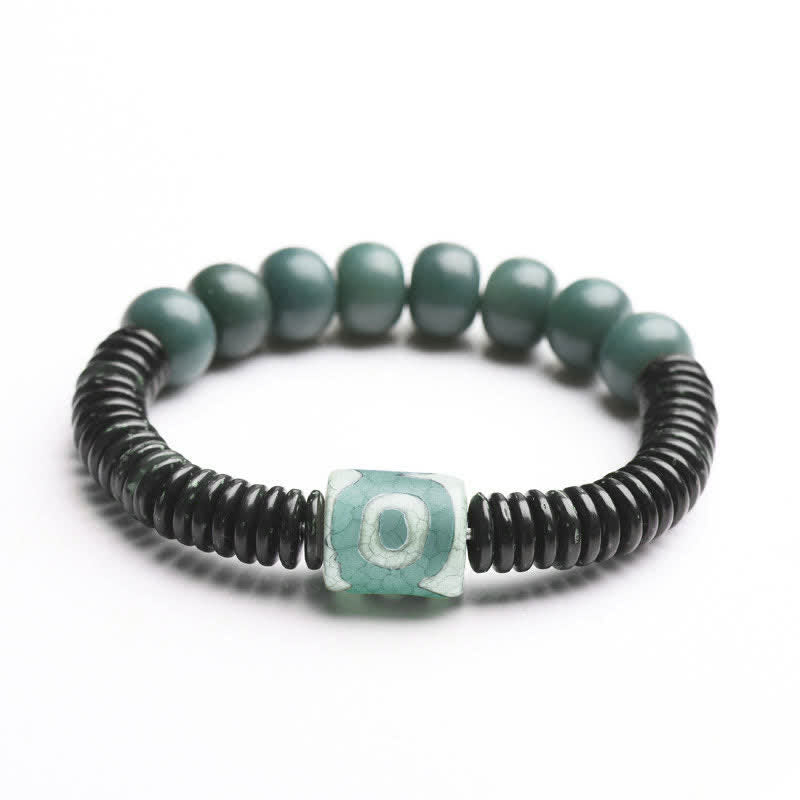 Armband Tibet Cyan Bodhi Samen Dzi Perlen schwarze Schnur elastisch