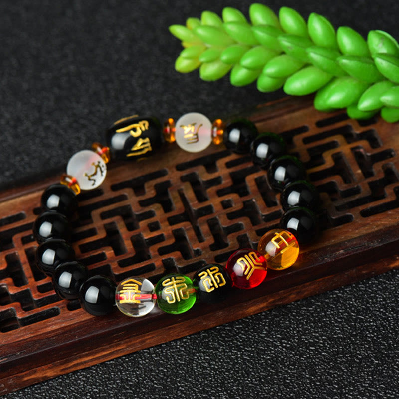 Armband Schwarzer Onyx mit Glück Energie Perlen elastisch