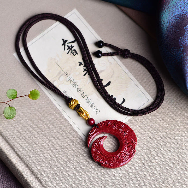 Zinnober Anhänger tibetische Kette Buddha-Segen Glück Naturstein rot