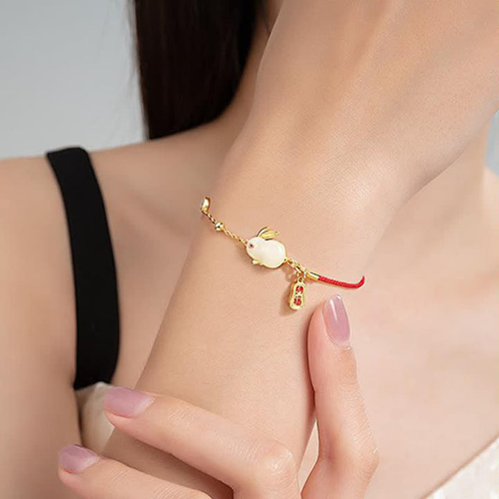 Armband Weißer Jade Hase Rotfaden & Fröhlichkeit
