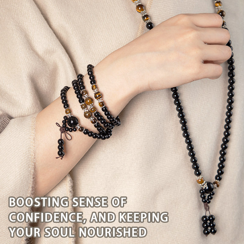 Mala 108 Perlen Schwarzer Obsidian Tigerauge