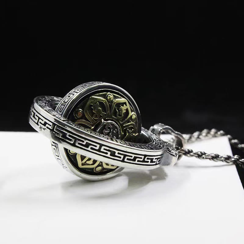 Silberne Kette mit drehendem Doppel-Vajra Om Stein Anhänger Tibet