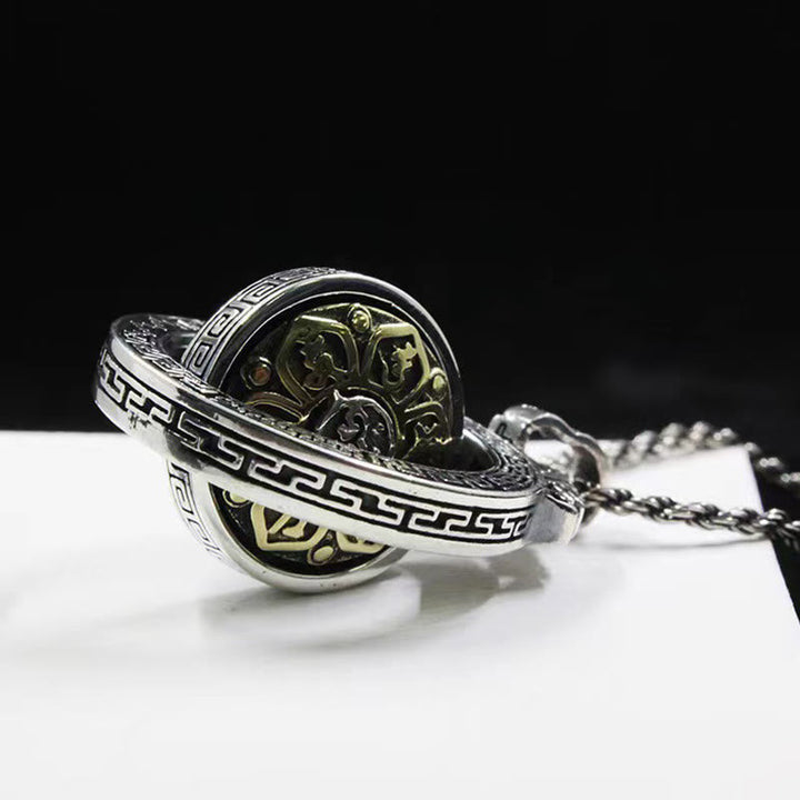 Silberne Kette mit drehendem Doppel-Vajra Om Stein Anhänger Tibet