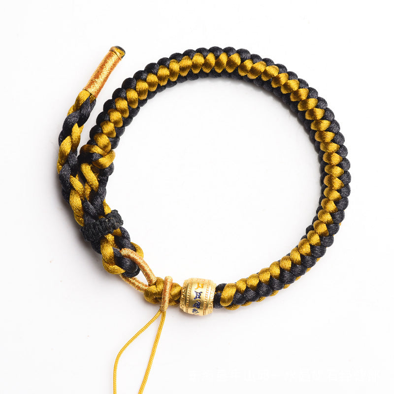 Geflochtenes Armband Om Mani Padme Hum Gold Schwarz elastisch