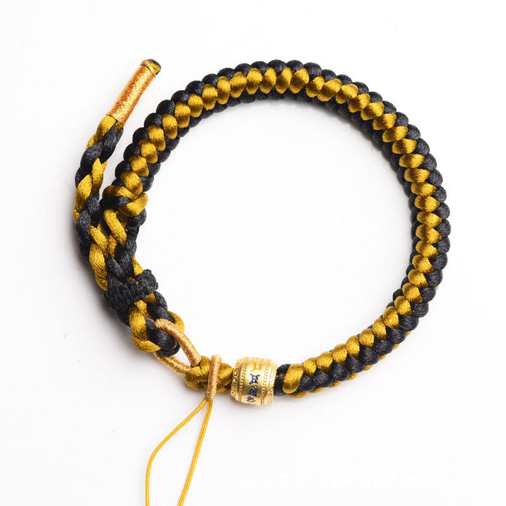 Geflochtenes Armband Om Mani Padme Hum Gold Schwarz elastisch