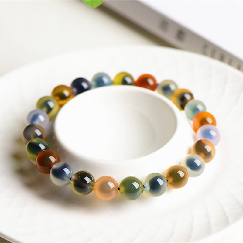 Armband Achat – Stärke & Harmonie bunte Natursteinkugeln elastisch tragbar