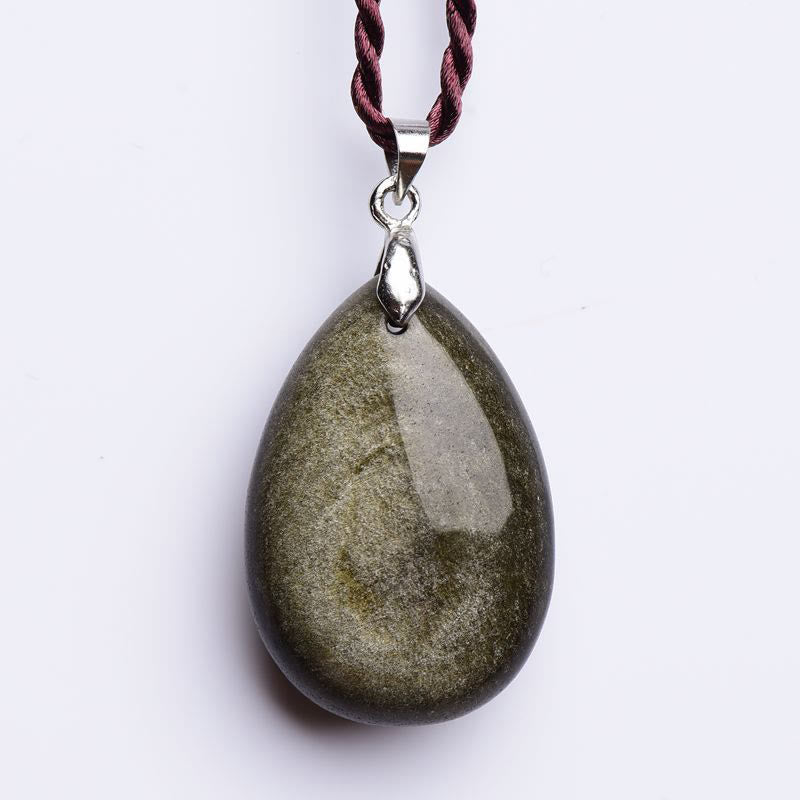Kette Obsidian Wassertropfen Wohlstand Grün Energie