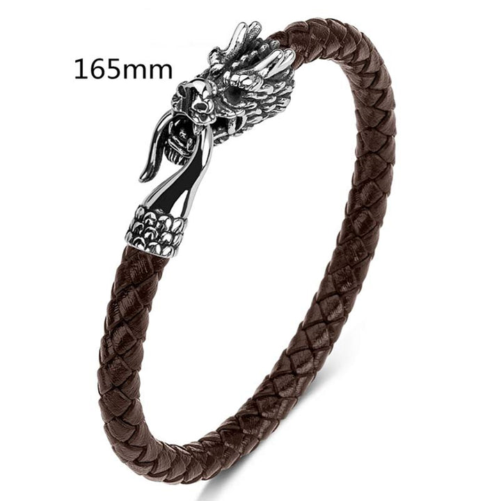 Braunes Leder Armband Drachen – Schutz & Glück Silberverschluss Detailaufnahme
