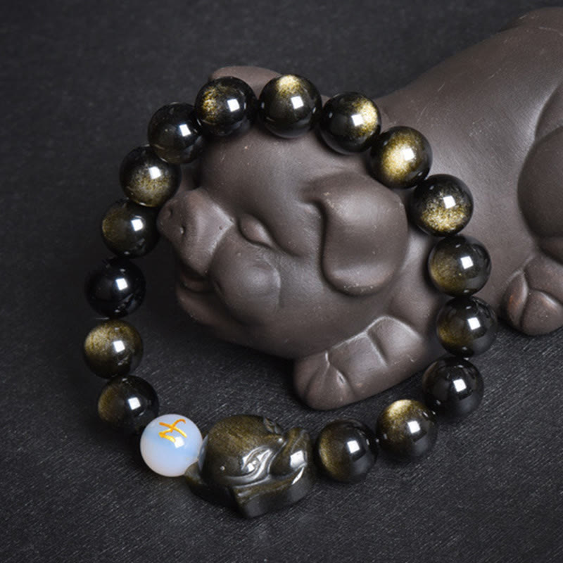 Obsidian Armband Silber Fuchs Heilung schwarze Perlen Naturstein elegant
