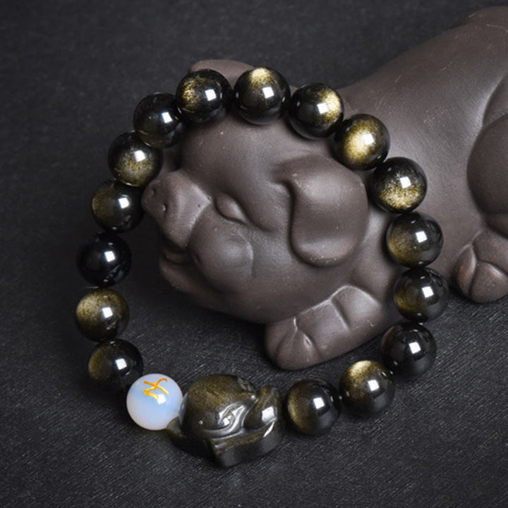 Obsidian Armband Silber Fuchs Heilung schwarze Perlen Naturstein elegant
