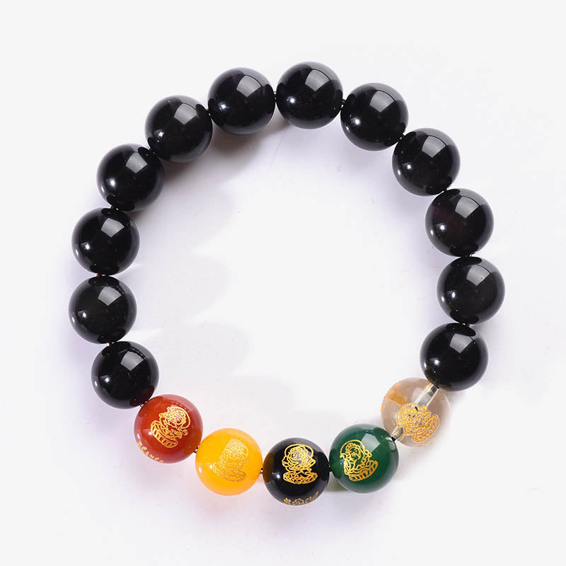 Armband Schwarzer Obsidian – Wohlstand mit Pixiu Perlen elastisch