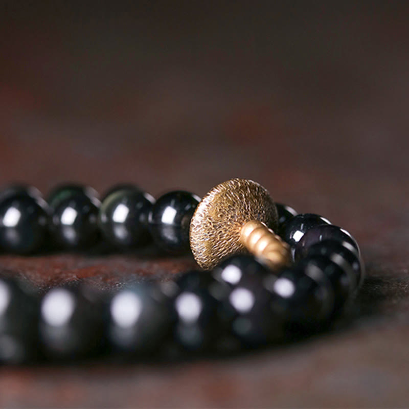 Schwarzes Obsidian Armband Kupfer elastisch Naturstein glänzend elegant