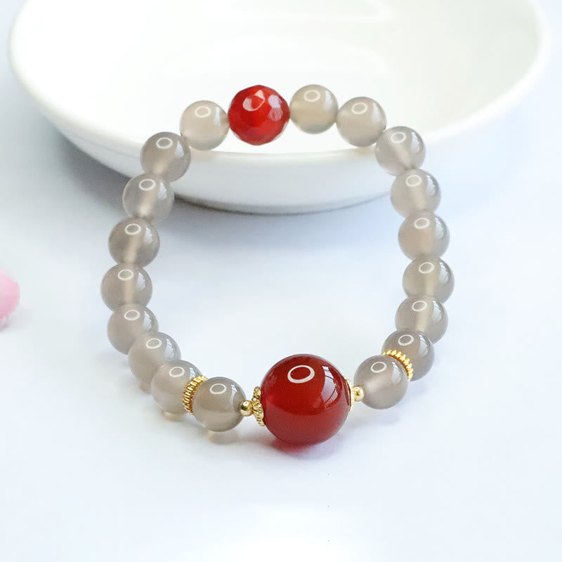Armband Roter Achat mit grauem Mondstein Perlen elegant.