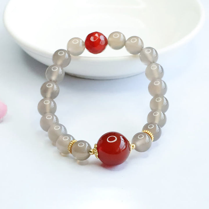 Armband Roter Achat mit grauem Mondstein Perlen elegant.