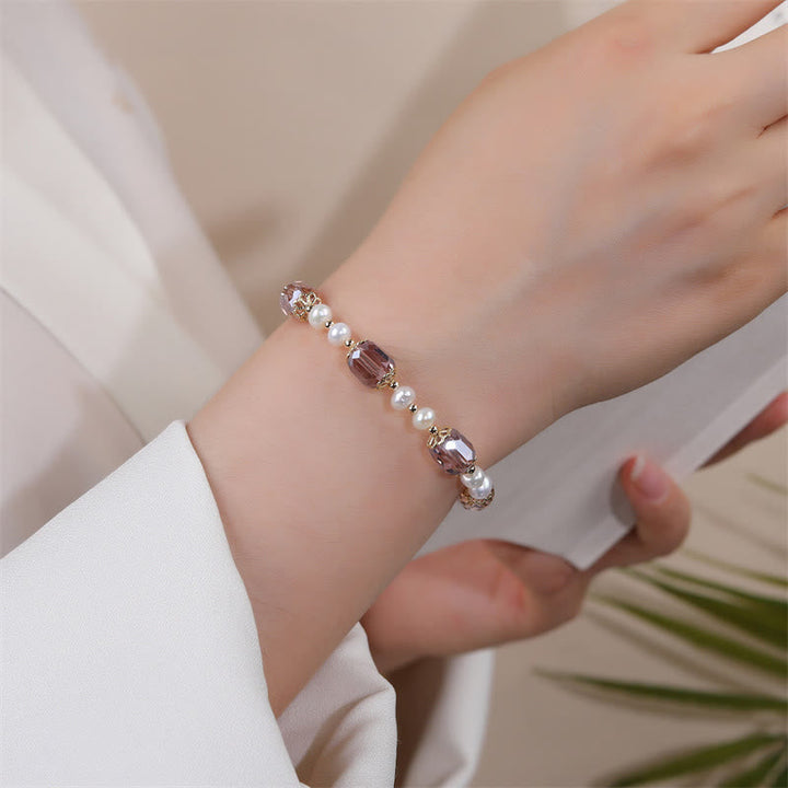 Armband Amethyst Perle Heilung Frieden elegantes Design Handgelenk getragen
