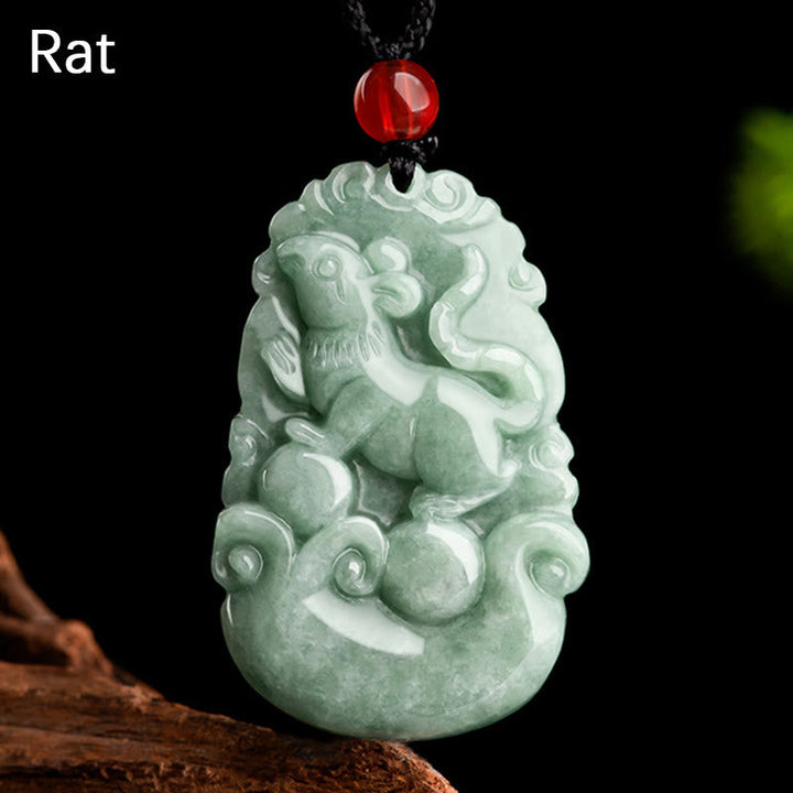 Jade Kette Anhänger Rat Tierkreis grüner Naturstein Glück Amulett