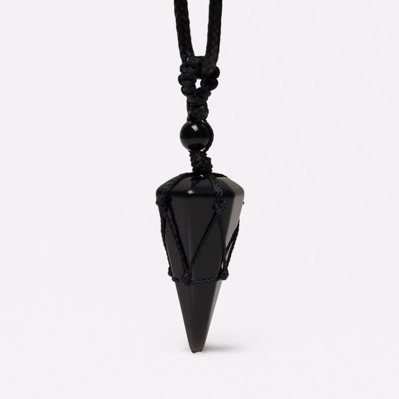 Schwarze Obsidian Spitze Kette Anhänger Naturstein Mut Stärke