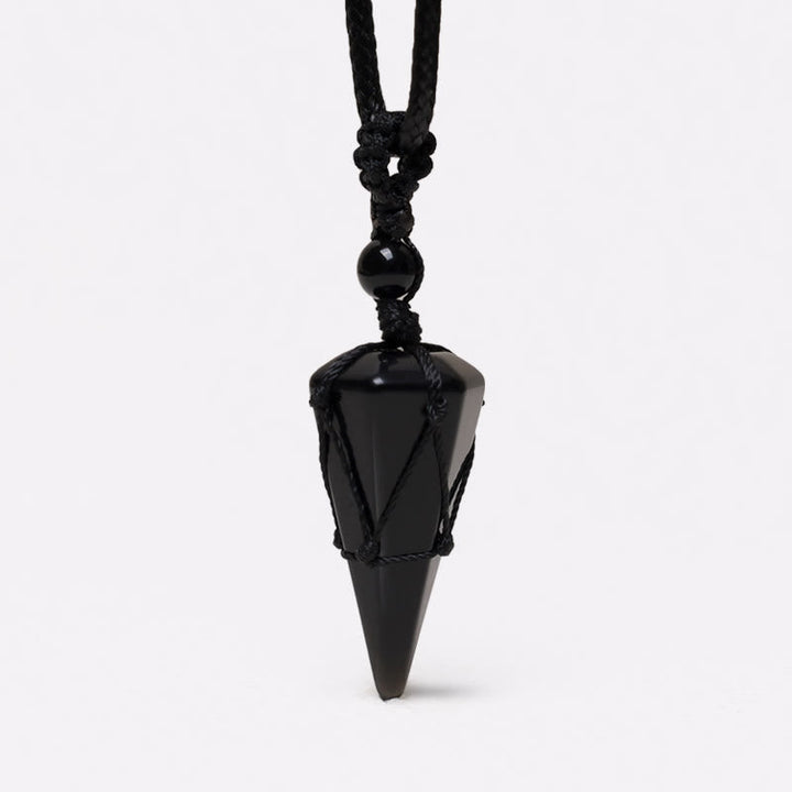 Schwarze Obsidian Spitze Kette Anhänger Naturstein Mut Stärke