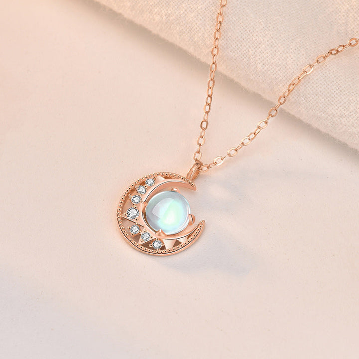 Mondstein Mond Anhänger Kette Roségold Zirkonia