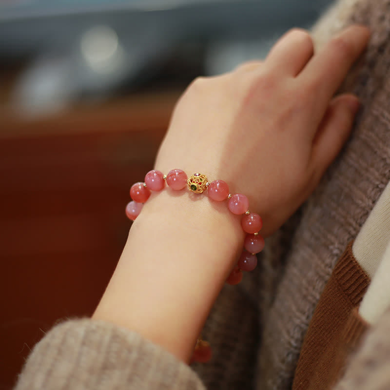 Roséfarben Achat Armband mit Lotus Charm 925 Silber elegantes Accessoire