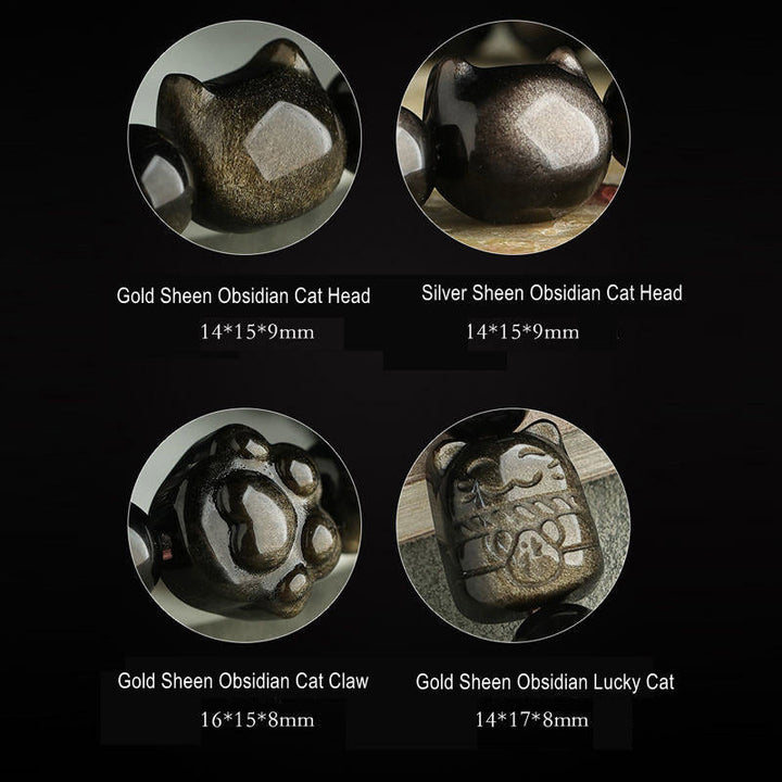 Armband Gold Silber Obsidian Katze - Schutz