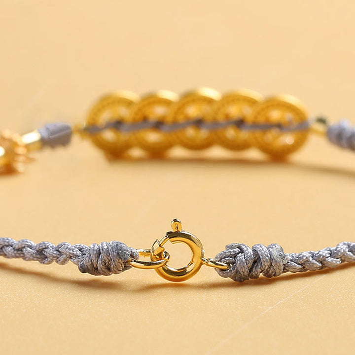 Armband Kupfer Perle Glück grau golden Seil elastisch getragen
