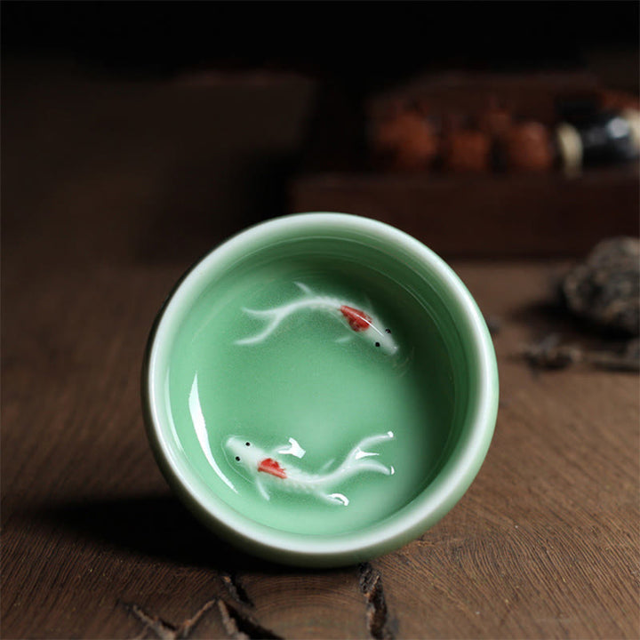 Chinesische Teetassen Koi Keramik Grüner Koi