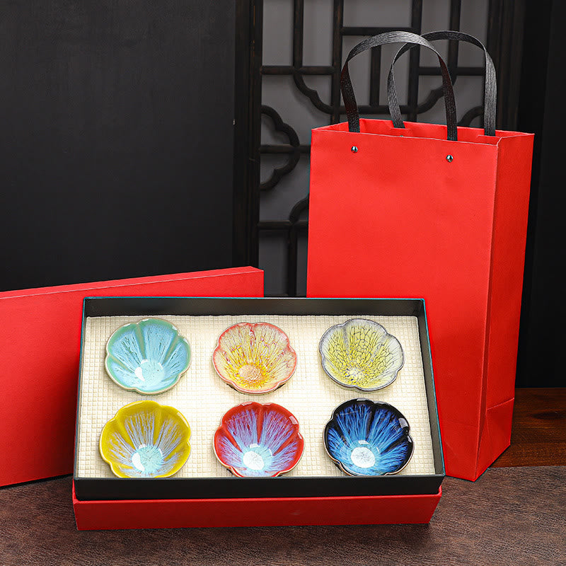 Teetassen Set Pflaumenblüte Jianzhan 6Er 6er Set Blütenblatt-Becher, rote Geschenkbox