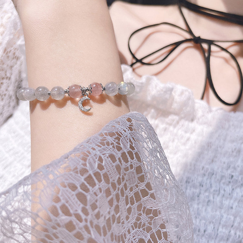 Armband Erdbeerquarz Mondstein – Glück