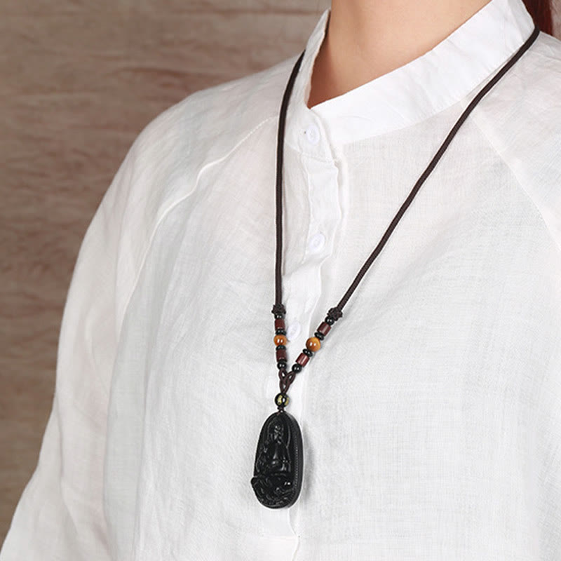 Buddha Anhänger Obsidian Kette Geburtsbuddha Halsschmuck