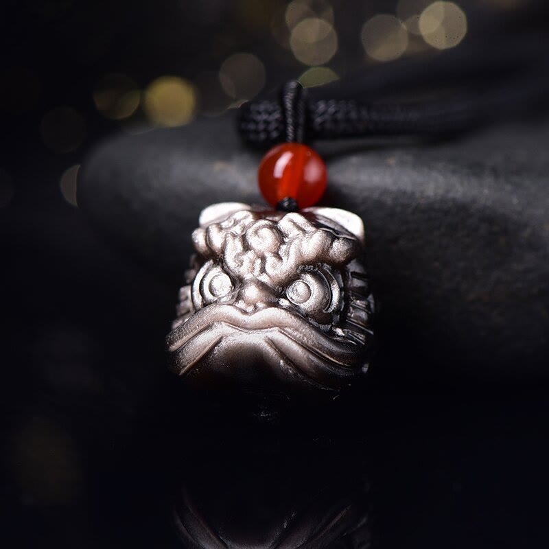 Kette schwarzer Obsidian tanzender Löwe – Schutz