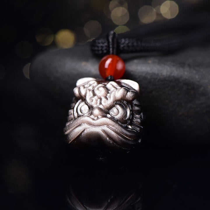 Kette schwarzer Obsidian tanzender Löwe – Schutz