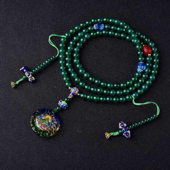 Grüne Mala 108 Perlen Achat Bodhi Halskette mit Anhänger elegant.