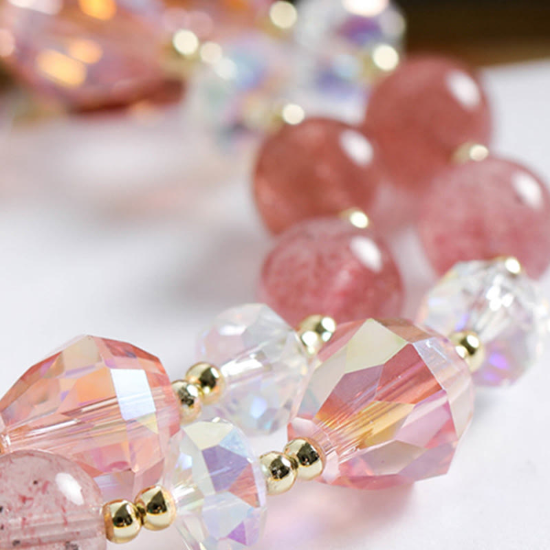 Armband Erdbeerquarz – Heilung rosa Kristallperlen Goldakzente elegant.