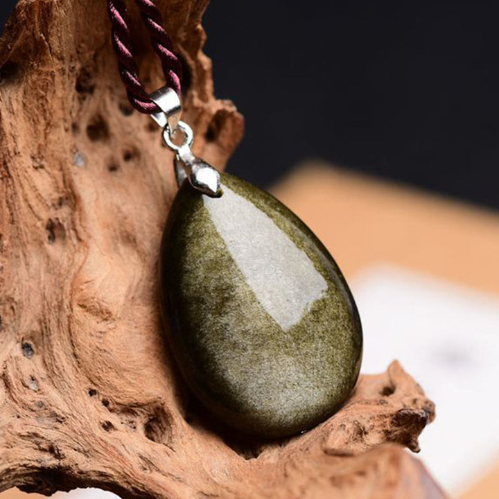 Kette Obsidian Wassertropfen Wohlstand Grün