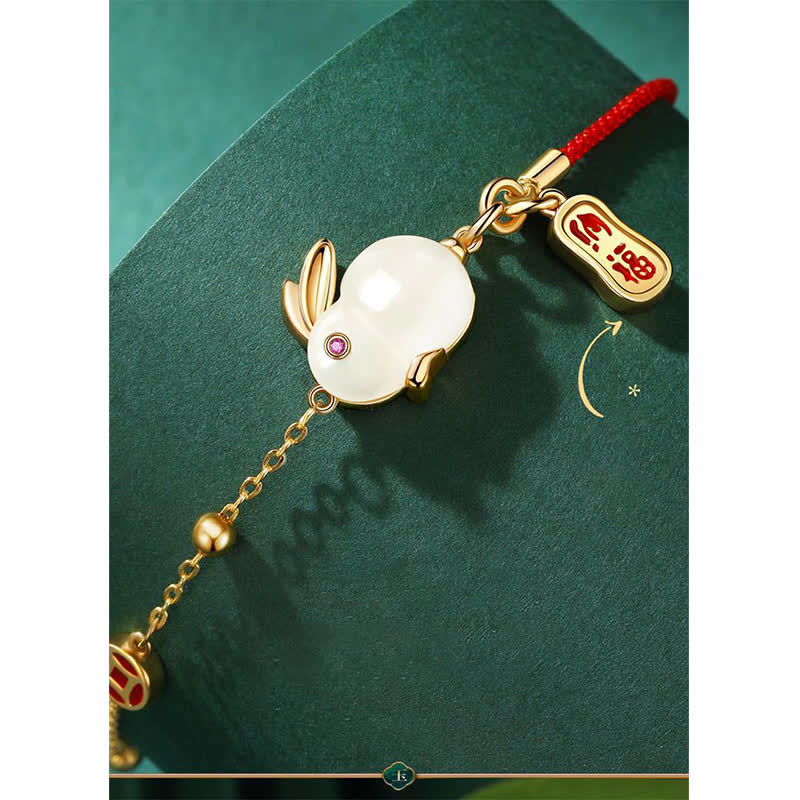 Armband Weißer Jade Hase Rotfaden & Fröhlichkeit