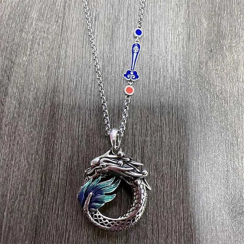 Tibetische Kette Kupfer Drachen Perlen Stärke Anhänger