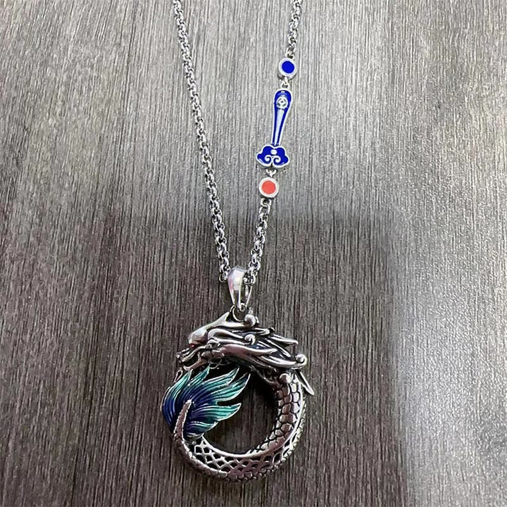 Tibetische Kette Kupfer Drachen Perlen Stärke Anhänger